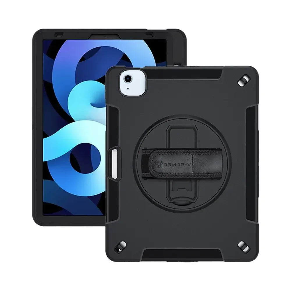 Armor-X Enx Case For iPad Air 4Th Gen 10.9 Inch 2020 Ultimate 3 Layers Shockproof Rugged Case With Hand Strap & Kick Stand - Black - Tashqila Armor-X Enx Case For iPad Air 4Th Gen 10.9 Inch 2020 Ultimate 3 Layers Shockproof Rugged Case With Hand Strap & Kick Stand - Black - Tashqila